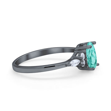 Art Deco Oval Wedding Ring Black Tone, Simulated Paraiba Tourmaline CZ 925 Sterling Silver